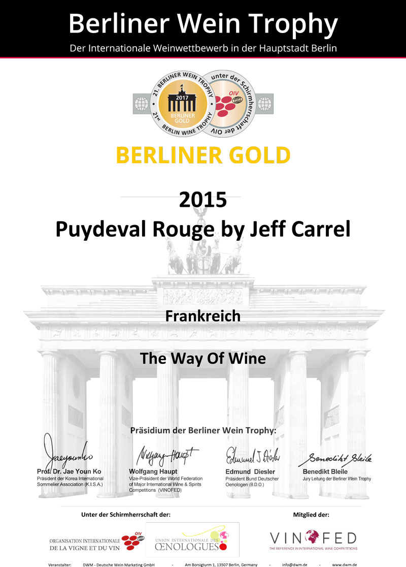 Berliner Wein Trophy 2017 Medaille Or Puydeval By Jeff Carrel Rouge 15 Aout 2017