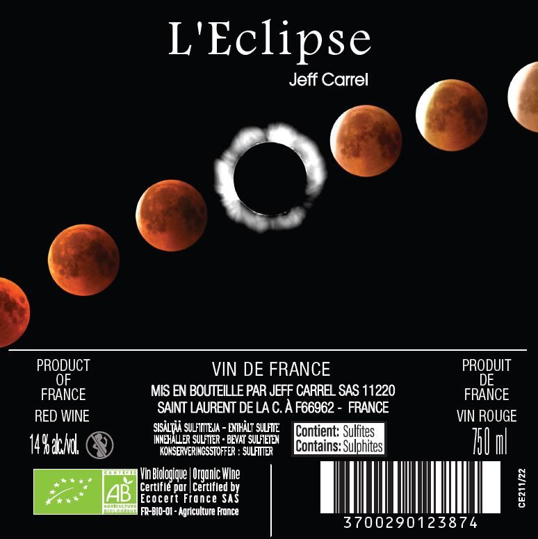 L'Eclipse vin Rouge by Jeff Carrel contre étiquette