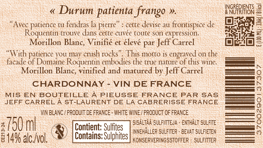 SAUVINGNON DE FRANCE BY JEFF CARREL CONTRE ETIQUETTE