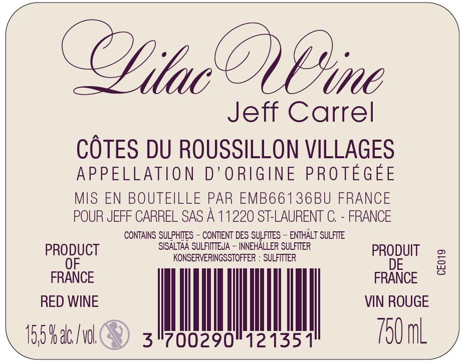 Lilac wine by Jeff Carrel contre Etiquette