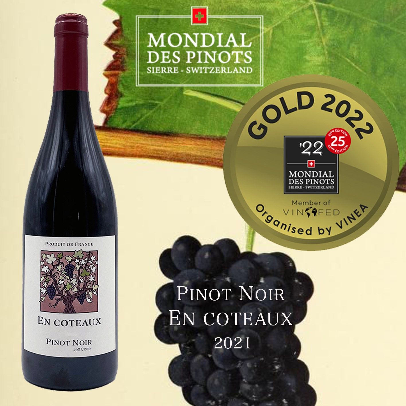 Mondial des Pinots Pinot Noir Jeff Carrel médaille d'or 2021