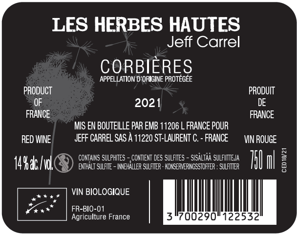 Les herbes hautes wine by Jeff Carrel contre Etiquette